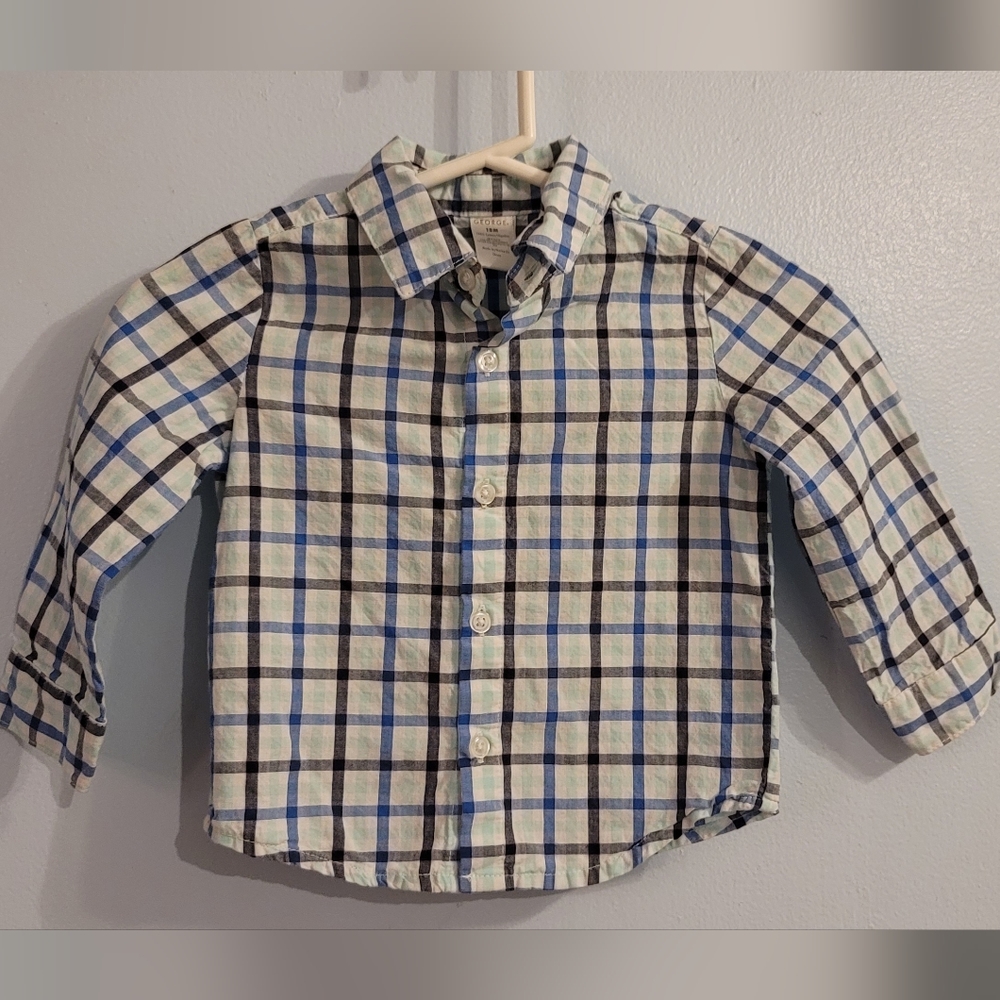 George Plaid collared shirt button down blue white navy 18 m